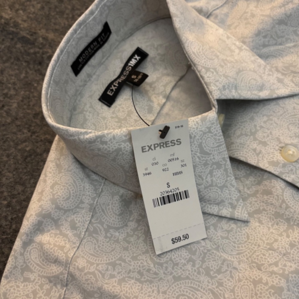 EXPRESS 1MX Modern Fit White Paisley L/S Button-Up Shirt - Picture 7 of 12